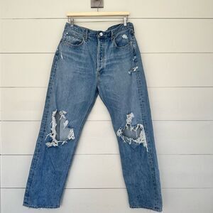 Agolde Women’s 32 Blue 90s Mid Rise Loose Fit Distressed Jeans READ DESCRIPTION